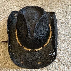 Nancy Gonzalez Black Straw Cowboy Hat with Natural Rope Band